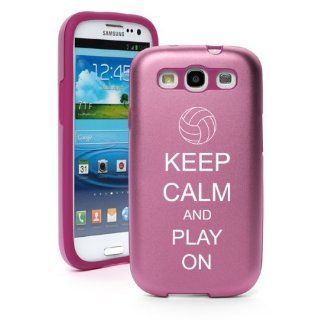 Pink Samsung Galaxy S III S3 Aluminum & Silicone Hard Case SK258 Keep Calm and Play On Volleyball Cell Phones & Accessories