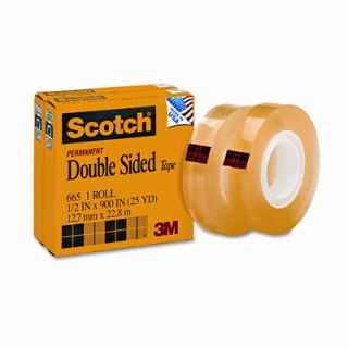 3M 665 Double Sided Office Tape, 1/2 x 25 Yards, 1 Core, Clear, Two