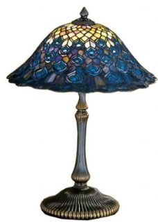 Meyda Lighting 28368 22"H Tiffany Peacock Feather Table Lamp    