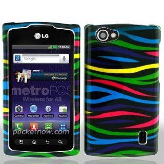 LG Optimus M+ / Plus / MS695 MS 695 Black with Color Rainbow Zebra Animal Skin Design Snap On Hard Protective Cover Case Cell Phone Cell Phones & Accessories
