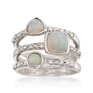 Set of Three Opal, .22ct t.w. Diamond Rings in Silver. Size 8 Jewelry