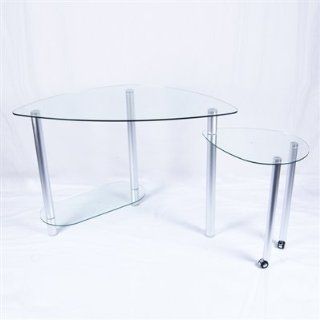 Clear Glass Corner Computer Desk with Extension Table (Clear and Silver) (60"W x 30"H x 23.75"D) 