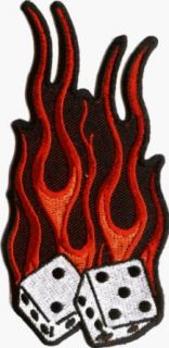 Flaming Pair of Dice   Embroidered Iron On or Sew On Patch Novelty Baseball Caps Clothing