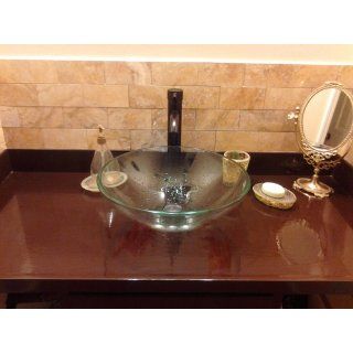 Bathroom Glass Vessel Vanity Sink Oil Rubbed Bronze Faucet + Matching Drain and ring    