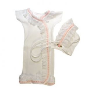White Baby Gown Set with Pink Lace Trim Clothing