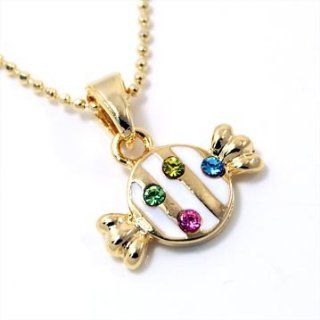 Mini Gold with Multi Colored Crystal Rhinestones Candy Charm Pendant Necklace Fashion Jewelry Jewelry