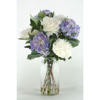 Silks Hydrangeas and Peonies in Glass Vase