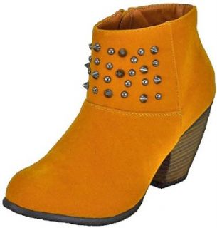 Qupid Priority 46 Mustard Velvet Women Cowboy Ankle Boots Shoes Shoes