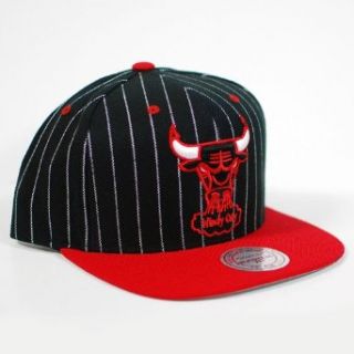 Chicago Bulls Mitchell & Ness Vintage Logo Pinstripe Black 2 Tone Snapback Hat Clothing