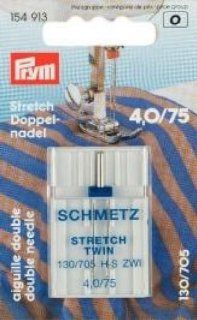 PRYM/SCHMETZ 154913 Double Sewing Machine needle STRETCH 130/705 H S ZWI needle spacing 4.0mm, NM 75/11, 1 piece