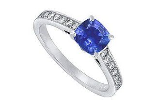 Unique Jewelry UBS6777S Blue Sapphire and Diamond Engagement Ring  14K White Gold   1.25 CT TGW   Size 7 Jewelry