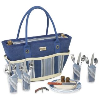 Picnic At Ascot Aegean Picnic Basket Tote with Four Place Settings