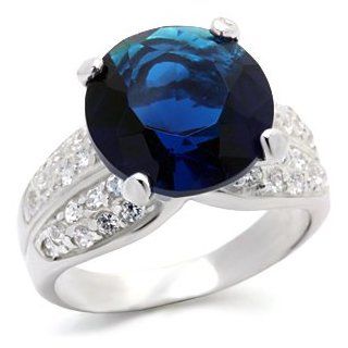 Big Round 6 Carat Blue Cubic Zirconia Ring Jewelry