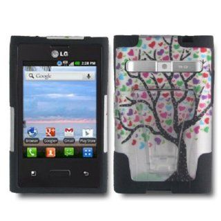 SOGA(TM) Hybrid Dual Layer Hard Case White Blue Pink Green Purple Red Colorful Love Tree With Black Silicone Skin Phone Cover and Y Stand Kickstand For StraightTalk, Net 10 LG Optimus Logic L35G / Dynamic L38C / Optimus L3 E400 [SWC12] Cell Phones & A