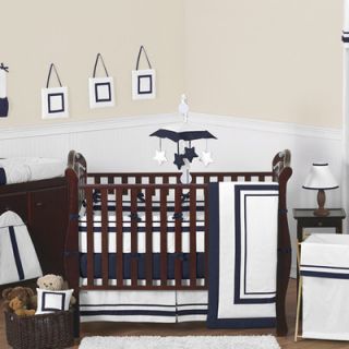 Sweet Jojo Designs White and Navy Hotel Crib Bedding Collection