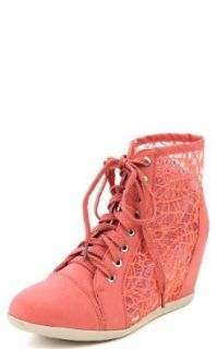 Dana 12 Womens Lace Up Wedge Sneakers Coral Shoes