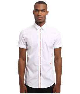 Bikkembergs S/S Button Up w/Stripe Trim Mens Short Sleeve Button Up (White)