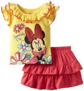 Disney Girls 2 6X Minnie 2 Piece Pullover and Divided Skirt with Attached Short, Yellow, 2T Clothing
