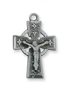 Irish First Communion Gift AN8084W Antique St. Saint Sterling Silver Celtic 1" Crucifix Cross Cross With 18" Chain and Box Jewelry