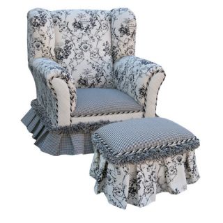 Toile Childs Wingback Chair and Ottoman Set