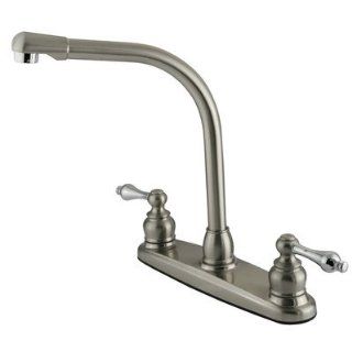 Victorian Double Handle Centerset High Arch Kitchen Faucet with Metal Lever Handles Finish Satin Nickel/Polished Brass   Touch On Kitchen Sink Faucets  