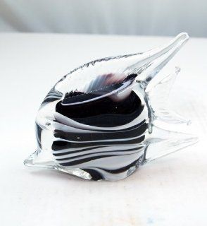 Murano Design Wavy Black and White Striped Fish Paperweight PW 729   Sports Fan Paper Weights