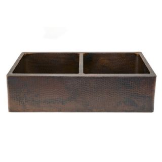 Premier Copper Products 33 Hammered 50/50 Double Basin Sink Farmhouse