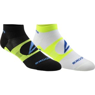 BROOKS Training Day Low Quarter Socks   2 Pack   Size 9 11, White/neon