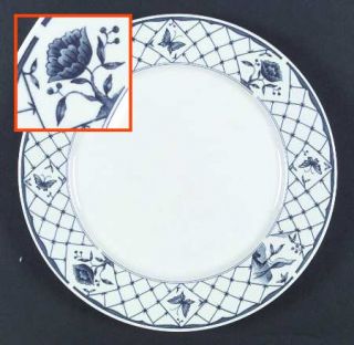 Sango Dynasty Dinner Plate, Fine China Dinnerware   Blue Lattice/Floral & Butter
