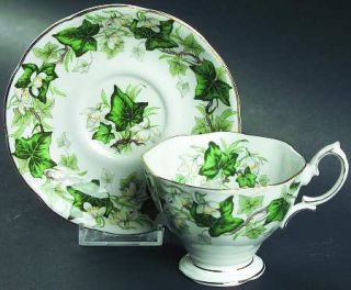 Royal Albert Ivy Lea Footed Cup & Saucer Set, Fine China Dinnerware   Green Ivy