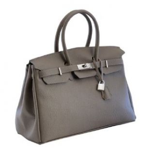 H &S HS 1211 T Davina Made in Italy Leather Taupe Structured Top Handle Bag Clothing