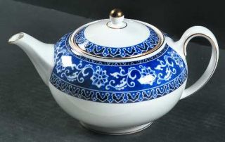 Wedgwood Bokhara (Newer, 1997) Teapot & Lid, Fine China Dinnerware   Blue Border