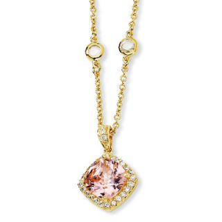 Jewelryweb Gold plated Sterling Silver Rose cut Pink CZ Square