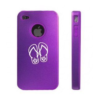 Apple iPhone 4 4S 4G Purple D430 Aluminum & Silicone Case Flip Flops with Hibiscus Cell Phones & Accessories