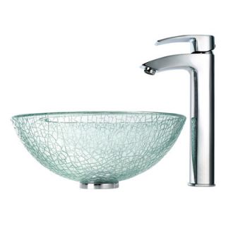 Kraus Broken Glass 14 Vessel Sink and Visio Bathroom Faucet in Chrome