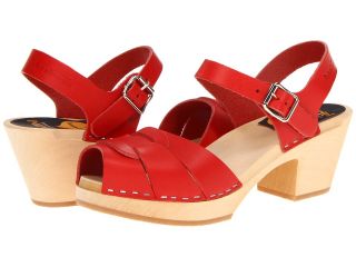 Swedish Hasbeens Peep Toe High Womens 1 2 inch heel Shoes (Red)