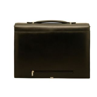 Aaron Irvin Sienna Leather Single Gusset Flap over Briefcase in Black