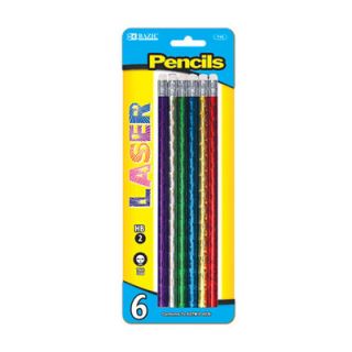 Bazic Metallic Laser Foil Wood Pencil with Eraser (Set of 6) (Set of 6