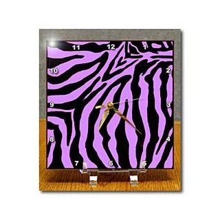 dc_26083_1 Patricia Sanders Creations   Purple and Black Zebra Print   Desk Clocks   6x6 Desk Clock  