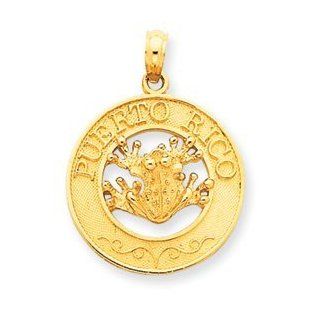 14k Gold Puerto Rico with Frog Pendant Jewelry