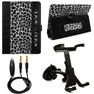 (White Leopard) Dauphine Standing Case Cover for Zeki TB782B / Zeki TBD753B / Zeki TBDB763B / Zeki TBDG773B 7" Tablets + Windshield Mount + Auxiliary Cable Computers & Accessories