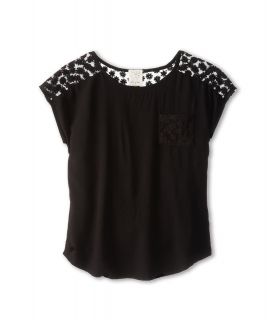 Ella Moss Girl Taylor S/S Top w/ Lace Pocket Girls Short Sleeve Knit (Black)