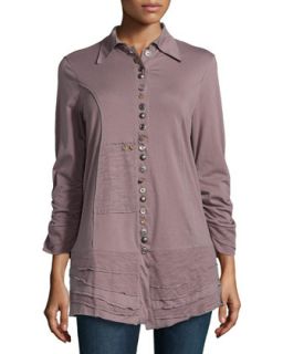 Ruched Sleeve Button Jersey Tunic, Modern Orchid