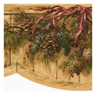 Lodge Décor Pinecone Swag Die Cut Floral Botanical Border Wallpaper