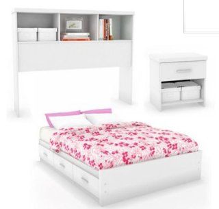 Sonax 2D 011 LWB Double Storage 3 Piece Bed Set with Bookcase Headboard/Nightstand, Frost White   Storage Platform Beds