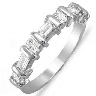 1.00 Carat (ctw) 14k White Gold Round & Baguette Diamond Ladies Anniversary Wedding Matching Band 1 CT Jewelry