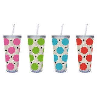Cypress Polka Dot 20 oz. Insulated Cup with Burlap Insert (Set of 4)
