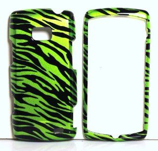 New Green with Black Zebra Stripe Lg Vx740 / Vs740 Ally Snap on Cell Phone Case Cell Phones & Accessories