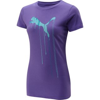 PUMA Womens Dripping Cat Short Sleeve T Shirt   Size Small, Lavender