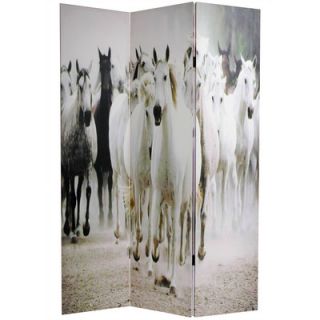 Oriental Furniture 70.88 x 47.25 Horses 3 Panel Room Divider